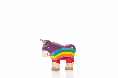 Lilu® Einhorn Pony Hengst mit leuchtendem Herz, Mähne und Schweif, Fabelwelt Holztiere handbemalt, Holzspielzeug aus FSC®-Holz, EN71 und DEKRA Zertifiziert Spielfigur für Kinder (Regenbogen) von Lilu