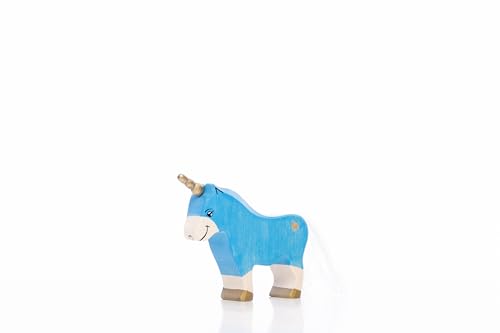Lilu® Einhorn Pony Stute mit leuchtendem Herz, Mähne und Schweif, Fabelwelt Holztiere handbemalt, Holzspielzeug aus FSC®-Holz, EN71 und DEKRA Zertifiziert Spielfigur für Kinder (Blau) von Lilu