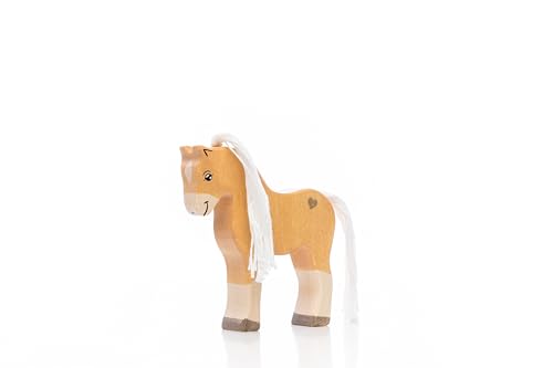 Lilu® Pferd Fohlen Kaltblut mit leuchtendem Herz, Bauernhof-Holztiere handbemalt, Holzspielzeug aus FSC®-Holz, EN71 und DEKRA Zertifiziert Spielfigur für Kinder von Lilu