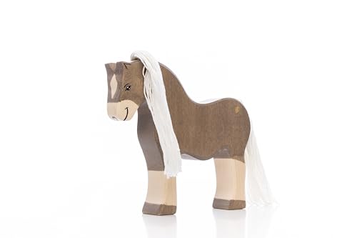 Lilu® Pferd Hengst Kaltblut mit leuchtendem Herz, Bauernhof-Holztiere handbemalt, Holzspielzeug aus FSC®-Holz, EN71 und DEKRA Zertifiziert Spielfigur für Kinder von Lilu