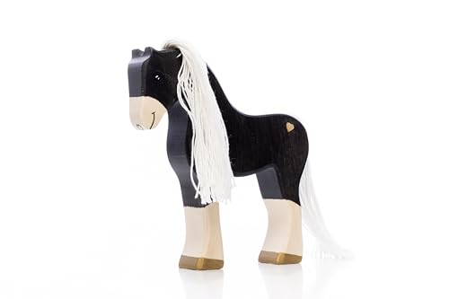 Lilu® Pferd Hengst Warmblut mit leuchtendem Herz, Bauernhof-Holztiere handbemalt, Holzspielzeug aus FSC®-Holz, EN71 und DEKRA Zertifiziert Spielfigur für Kinder von Lilu