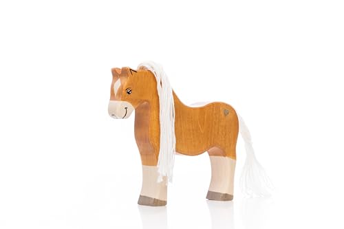 Lilu® Pferd Stute Kaltblut mit leuchtendem Herz, Bauernhof-Holztiere handbemalt, Holzspielzeug aus FSC®-Holz, EN71 und DEKRA Zertifiziert Spielfigur für Kinder von Lilu