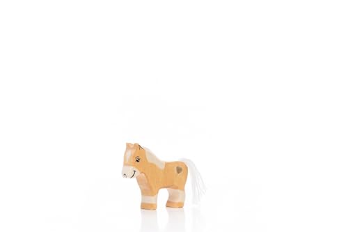 Lilu® Pony Fohlen mit leuchtendem Herz, Bauernhof-Holztiere handbemalt, Holzspielzeug aus FSC®-Holz, EN71 und DEKRA Zertifiziert Spielfigur für Kinder von Lilu