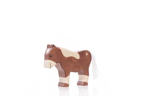 Lilu® Pony Hengst mit leuchtendem Herz, Bauernhof-Holztiere handbemalt, Holzspielzeug aus FSC®-Holz, EN71 und DEKRA Zertifiziert Spielfigur für Kinder von Lilu