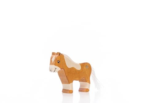 Lilu® Pony Stute mit leuchtendem Herz, Bauernhof-Holztiere handbemalt, Holzspielzeug aus FSC®-Holz, EN71 und DEKRA Zertifiziert Spielfigur für Kinder von Lilu