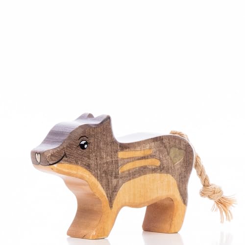 Lilu® Wildschwein Frischling mit leuchtendem Herz, Wald-Holztiere handbemalt, Holzspielzeug aus FSC®-Holz, EN71 und DEKRA Zertifiziert von Lilu