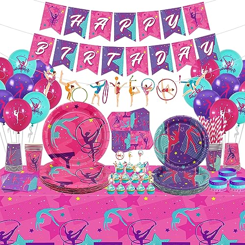 Lilwemen Gymnastik Geburtstag Party Supplies - einschließlich Banner, Gymnastik Geschirr, Tischdecke und Luftballons, Gymnastik Party Dekorationen für Ihre kleinen Tanz Turner, Baby Shower (Banner) von Lilwemen
