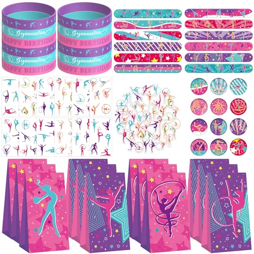 Gymnastik Party Favors, Gymnastik Geburtstag Party Dekorationen Zubehör für Ihre kleinen Tanz Turner, Geschenk-Taschen, Slap Armbänder, Gummi-Armbänder, Aufkleber, Tattoo-Aufkleber, Button Pin Gymnastik Party Favors, Gymnastik Geburtstag Party Dekorationen Zubehör für Ihre kleinen Tanz Turner, Geschenk-Taschen, Slap Armbänder, Gummi-Armbänder, Aufkleber, Tattoo-Aufkleber, Button Pin von Lilwemen