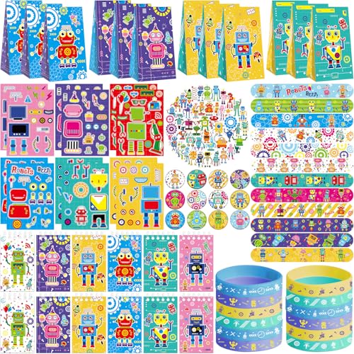 Lilwemen Robot Party Favors - Roboter-Thema Geburtstag Party Supplies Dekorationen, Geschenk-Taschen, Slap Armbänder, Gummi Armbänder, Aufkleber, Button Pin, DIY Aufkleber für Jungen Mädchen Kinder Lilwemen Robot Party Favors - Roboter-Thema Geburtstag Party Supplies Dekorationen, Geschenk-Taschen, Slap Armbänder, Gummi Armbänder, Aufkleber, Button Pin, DIY Aufkleber für Jungen Mädchen Kinder von Lilwemen