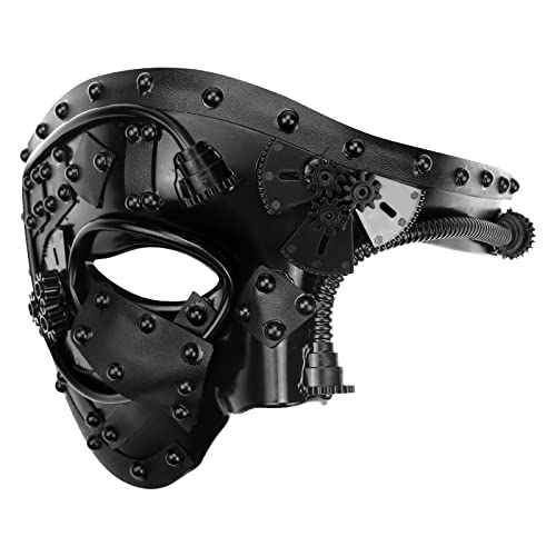 Lilwemen Steampunk Metall Cyborg Venezianische Maske, Cyberpunk Maske Maskerade Maske für Männer, Phantom der Oper Maske(Schwarz) von Lilwemen