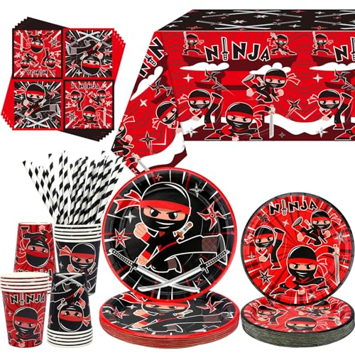 Ninja Geburtstag Party Dekoration - Ninja Warrior Party Supplies enthalten Teller, Tischdecke, Servietten, Geschirr, Karate Ninja Master Party Supplies für Jungen Mädchen Baby Dusche, serviert 20 Ninja Geburtstag Party Dekoration - Ninja Warrior Party Supplies enthalten Teller, Tischdecke, Servietten, Geschirr, Karate Ninja Master Party Supplies für Jungen Mädchen Baby Dusche, serviert 20 von Lilwemen