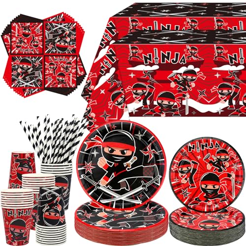 Ninja Geburtstag Party Dekoration - Ninja Warrior Party Supplies enthalten Teller, Tischdecke, Servietten, Geschirr, Karate Ninja Master Party Supplies für Jungen Mädchen Baby Dusche, serviert 40 Ninja Geburtstag Party Dekoration - Ninja Warrior Party Supplies enthalten Teller, Tischdecke, Servietten, Geschirr, Karate Ninja Master Party Supplies für Jungen Mädchen Baby Dusche, serviert 40 von Lilwemen