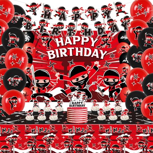 Ninja Geburtstag Party Dekoration - umfassen alles Gute zum Geburtstag Banner, Kulisse, Tischdecke und Luftballons, Ninja Warrior Master Party Supplies für Jungen Mädchen Baby Dusche Karate Party Ninja Geburtstag Party Dekoration - umfassen alles Gute zum Geburtstag Banner, Kulisse, Tischdecke und Luftballons, Ninja Warrior Master Party Supplies für Jungen Mädchen Baby Dusche Karate Party von Lilwemen
