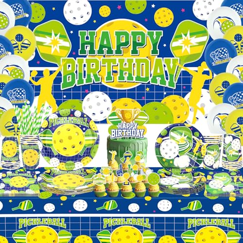 Pickleball Geburtstag Party Dekorationen - Pickleball Happy Birthday Backdrop, Cake Toppers, Geschirr, Luftballons und Tischdecke für Pickleball Themed Party Supplies, serviert 20 Pickleball Geburtstag Party Dekorationen - Pickleball Happy Birthday Backdrop, Cake Toppers, Geschirr, Luftballons und Tischdecke für Pickleball Themed Party Supplies, serviert 20 von Lilwemen