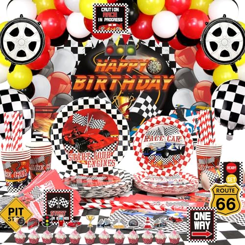 Race Car Birthday Party Dekorationen, Happy Birthday Racing Car Backdrop, Luftballons, Geschirr, Car Party Schilder, Tischdecke für Kinder Jungen, Let's Go Racing, Checkered Party Supplies, Serves 20 Race Car Birthday Party Dekorationen, Happy Birthday Racing Car Backdrop, Luftballons, Geschirr, Car Party Schilder, Tischdecke für Kinder Jungen, Let's Go Racing, Checkered Party Supplies, Serves 20 von Lilwemen