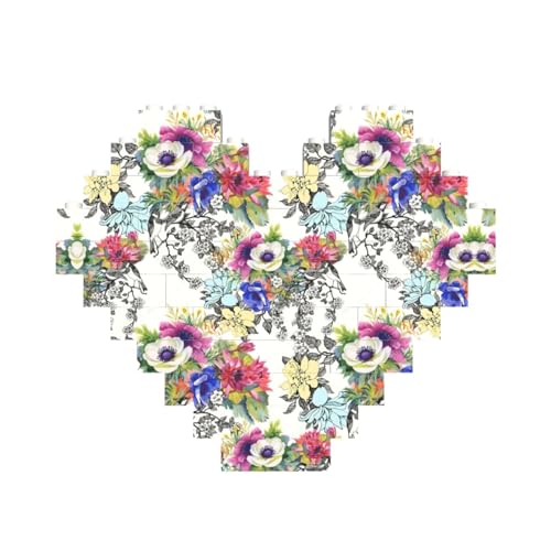Garten-Puzzle, Motiv: Blühende Wildblumen, Vögel, Blätter, Zweige, Baustein, Puzzle, herzförmig, personalisiertes Geschenk für Männer und Frauen Garten-Puzzle, Motiv: Blühende Wildblumen, Vögel, Blätter, Zweige, Baustein, Puzzle, herzförmig, personalisiertes Geschenk für Männer und Frauen von LimPac