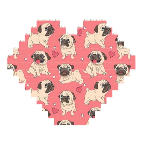 LimPac Lustiges Cartoon-Mops-Welpen-Hündchen, herzförmiges Baustein-Puzzle, personalisiertes Foto-Geschenk zum Valentinstag von LimPac