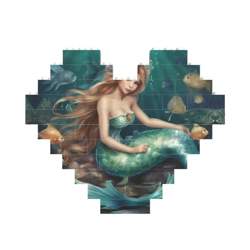 Märchen-Meerjungfrau-Baustein-Puzzle in Herzform, personalisiertes Geschenk für Männer und Frauen von LimPac