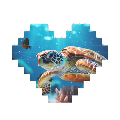 Meeresschildkröte, Seestern, Baustein-Puzzle, herzförmig, individuelles Geschenk für Männer und Frauen Meeresschildkröte, Seestern, Baustein-Puzzle, herzförmig, individuelles Geschenk für Männer und Frauen von LimPac