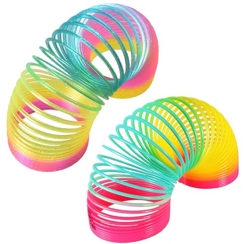 Limeow 2 Stück slinky spielzeug spirale kinderspielzeug spirale treppenläufer sprungfeder spielzeug treppenläufer spirale regenbogen spirale treppenläufer treppenhüpfer Geburtstagsgeschenke für Kinder von LIMEOW
