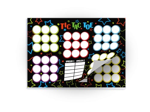 10 Tic Tac Toe je 25 Blätter DIN A6 Papierspiel Set Mitbringsel Gastgeschenk Mitgebsel zum Kindergeburtstag Motto-Party Fest Feier Event Reise Jungen Jungs Boys Teenies Mädels Schule bunt neon Disco von Limonia