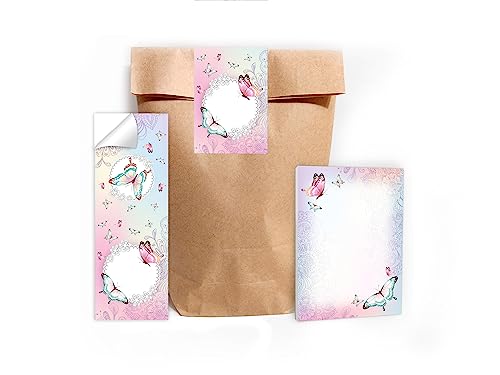 12 Mini-Notizblöcke je 25 Blätter A7 + 12 Geschenktüten (natur) + 12 selbstklebende Aufkleber Schmetterling Blumen Mitgebsel Mitbringsel Gastgeschenk zum Kindergeburtstag Fest Motto-Party Mädchen von Limonia