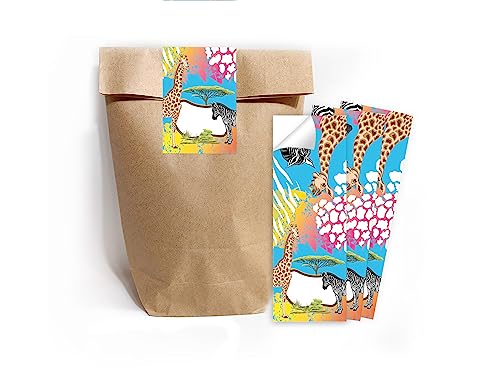 Limonia 12 Geschenktüten (Natur) + 12 Selbstklebende Aufkleber/Sticker A7 Verpackung Safari Mitgebsel Mitbringsel Gastgeschenk Geburtstag Fest Motto-Party Kindergarten Mädchen Jungen Teens Schule von Limonia