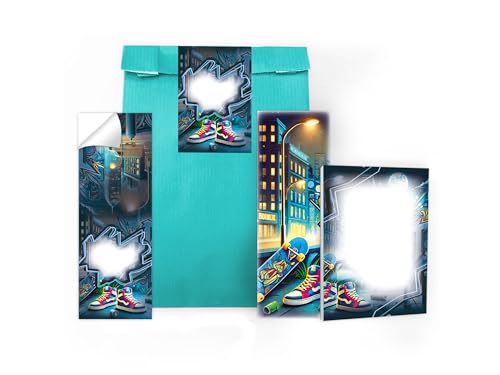 Limonia 12 Lesezeichen + 12 Mini-Notizblöcke je 25 Blätter A7 + 12 Tüten + 12 Aufkleber Set Gastgeschenk Mitgebsel zum Kindergeburtstag Party Unisex Teenies Mädels Jungs Graffiti Limonia 12 Lesezeichen + 12 Mini-Notizblöcke je 25 Blätter A7 + 12 Tüten + 12 Aufkleber Set Gastgeschenk Mitgebsel zum Kindergeburtstag Party Unisex Teenies Mädels Jungs Graffiti von Limonia
