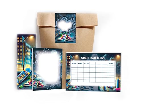 Limonia 8 Lesezeichen + 8 Mini-Notizblöcke A7 + 8 Stadt-Land-Fluss A6 je 25 Blätter + 8 Tüten + 8 Aufkleber Set Gastgeschenk Mitgebsel zum Kindergeburtstag Motto-Party Unisex Mädels Jungs Graffiti Limonia 8 Lesezeichen + 8 Mini-Notizblöcke A7 + 8 Stadt-Land-Fluss A6 je 25 Blätter + 8 Tüten + 8 Aufkleber Set Gastgeschenk Mitgebsel zum Kindergeburtstag Motto-Party Unisex Mädels Jungs Graffiti von Limonia