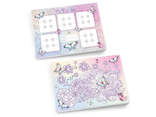 Set 1 Tic Tac Toe + 1 Mandala je 25 Blätter Papierspiel Mitgebsel Mitbringsel Gastgeschenk zum Kindergeburtstag Fest Motto-Party Reise für Teens Mädchen Kindergarten Schule Schmetterlinge Blumen von Limonia