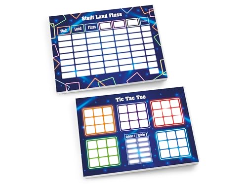 Set 1 Tic Tac Toe + 1 Stadt Land Fluss je 25 Blätter Papierspiel Mitgebsel Mitbringsel Gastgeschenk zum Kindergeburtstag Fest Motto-Party Reise Teens Mädchen Kindergarten Schule Neon Licht Laser Set 1 Tic Tac Toe + 1 Stadt Land Fluss je 25 Blätter Papierspiel Mitgebsel Mitbringsel Gastgeschenk zum Kindergeburtstag Fest Motto-Party Reise Teens Mädchen Kindergarten Schule Neon Licht Laser von Limonia