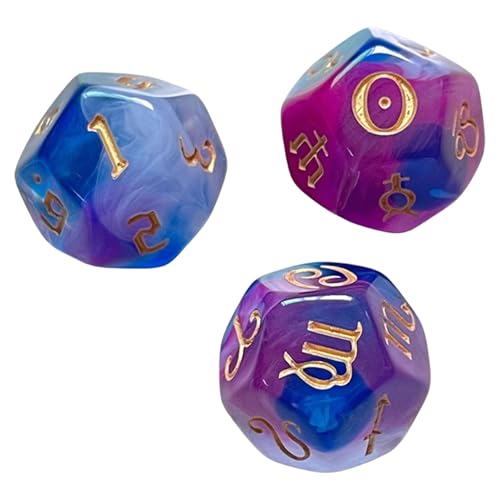 3pcs Dices Set 20mm Brettspiel Dices Set Divinations Designs 12 Seitige Acryl Dices Durchscheinende Abgerundete Ecke Zices von Limtula