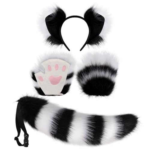 3pcs Tierkleid Kostüm Halloween Foxes Kostüm Enthält Plüschohren Kopfband Schwanzhandschuhe Für Kid Adult Cosplay von Limtula