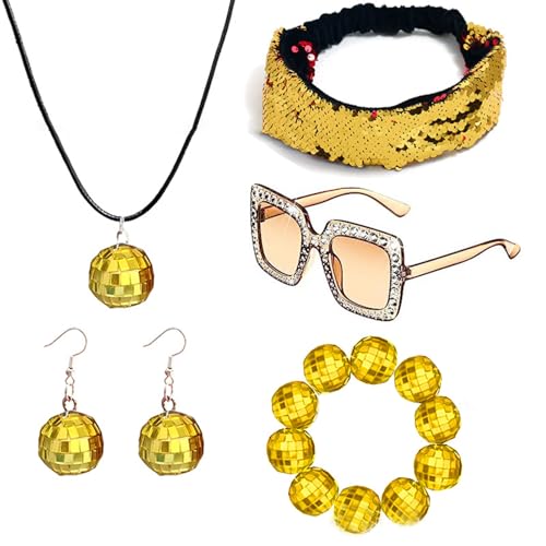 5-teiliges Diskotheken-Set, 1950er, 1960er, 1970er, 80er Jahre, Rockstars, coole Outfits für Halloween, Geburtstag, Party, Kostüm, Verkleidungszubehör 5-teiliges Diskotheken-Set, 1950er, 1960er, 1970er, 80er Jahre, Rockstars, coole Outfits für Halloween, Geburtstag, Party, Kostüm, Verkleidungszubehör von Limtula