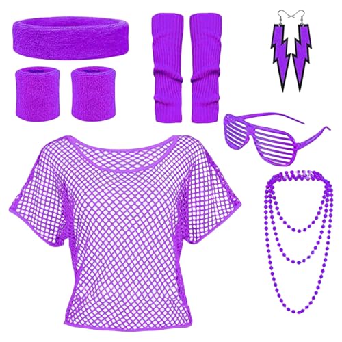 80er-Jahre-Kostüm, Stirnband, Sonnenbrille, Ohrringe, Beinstulpen, 80er-Jahre, Hippie-Kostüm, Zubehör für Damen, Mädchen, Geschenke von Limtula