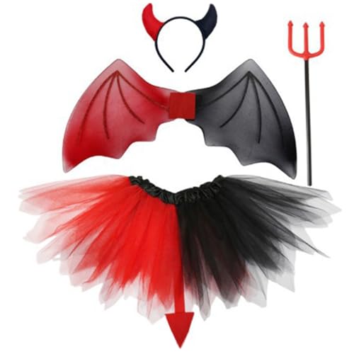 Buntes Prinzessinnen-Kostüm, Teufels-Cosplay-Set für Mädchen, Geburtstag, Party, Halloween, inklusive Rock, Flügelstab und Stirnband Buntes Prinzessinnen-Kostüm, Teufels-Cosplay-Set für Mädchen, Geburtstag, Party, Halloween, inklusive Rock, Flügelstab und Stirnband von Limtula