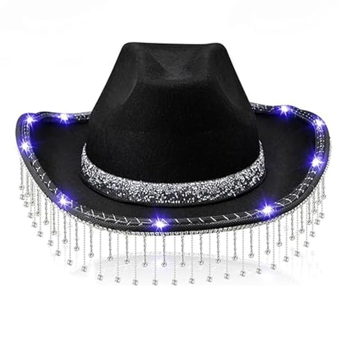 Cowboyhut mit Fransen für Damen, Teenager, Karneval, Party, beleuchteter Hut, Junggesellinnenabschied, Kopfbedeckung, Foto-Zubehör von Limtula