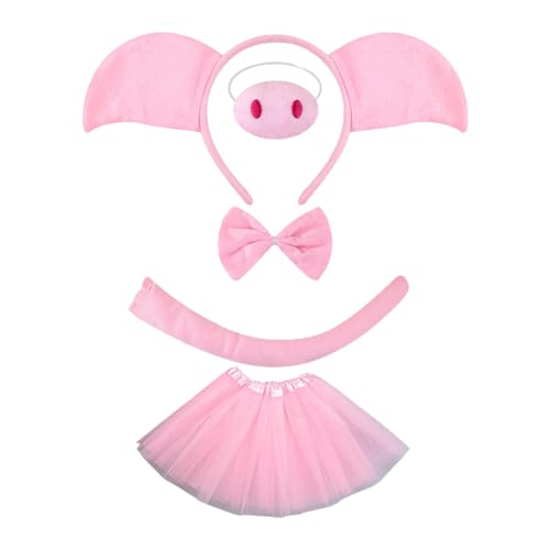 Halloween-Tier-Outfit, Schweinekostüm, Zubehör mit Stirnband, Schwanz, Nase, Fliege, Rock für Kinder, Erwachsene, Halloween, Geburtstag von Limtula