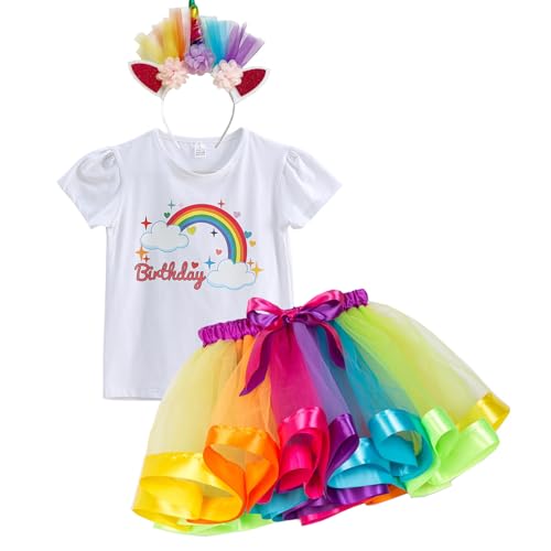 Licorne Girls Geburtstag Kostüm Outfit Set Rainbow Ballet Rocks Shirt Licorne Horn Stirnband Geburtstagsfeier Vorräte von Limtula