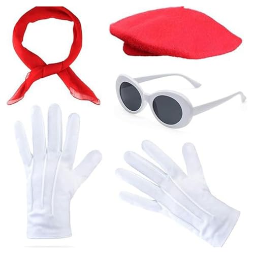 Limtula 1980er Jahre Französisch Kostüm Set French Berets Hutgläser Schalhandschuhe Französische Künstler Kits Für Halloween Cosplay Carnivals von Limtula