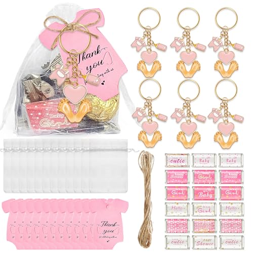 Limtula 6/20 Stück Babyfüße-Anhänger-Schlüsselanhänger-Set mit Kordelzugbeutel, Dankeschön-Etikett, Aufkleber für Hochzeit, Babyparty von Limtula