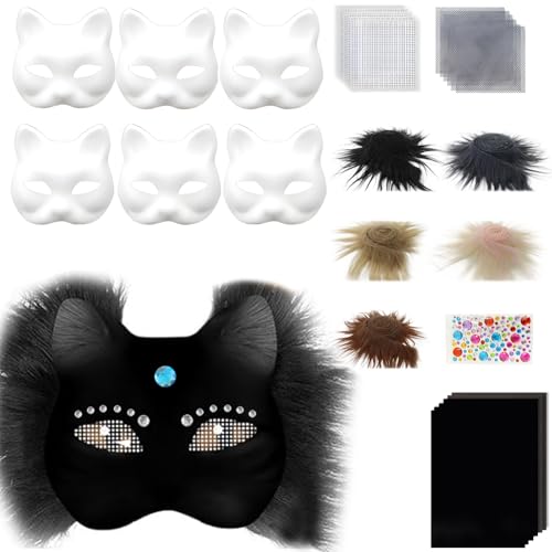 Limtula 6pcs Katzen Gesichtsmaske Weiße Papiermaske Unbemaltte Maskeradenmaske Mit Pelzigem Stoff Trim Eye Mesh Felted Stoffaufkleber Limtula 6pcs Katzen Gesichtsmaske Weiße Papiermaske Unbemaltte Maskeradenmaske Mit Pelzigem Stoff Trim Eye Mesh Felted Stoffaufkleber von Limtula