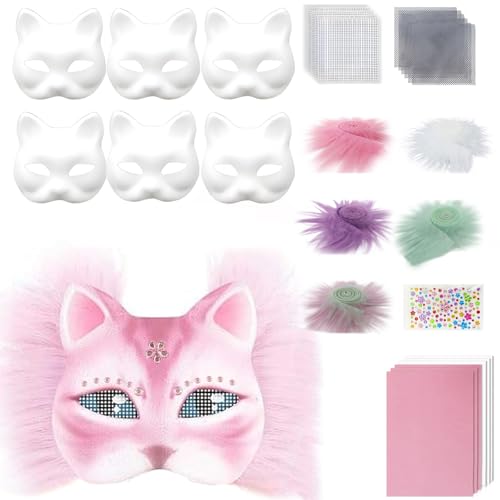 Limtula 6pcs Katzen Gesichtsmaske Weiße Papiermaske Unbemaltte Maskeradenmaske Mit Pelzigem Stoff Trim Eye Mesh Felted Stoffaufkleber Limtula 6pcs Katzen Gesichtsmaske Weiße Papiermaske Unbemaltte Maskeradenmaske Mit Pelzigem Stoff Trim Eye Mesh Felted Stoffaufkleber von Limtula