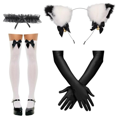 Limtula Catgirl Dress Up Outfits Umfassen Stirnband Strumpf Spitzenkragen Halskette Und Handschuh Für Frauen Halloween Cosplay von Limtula