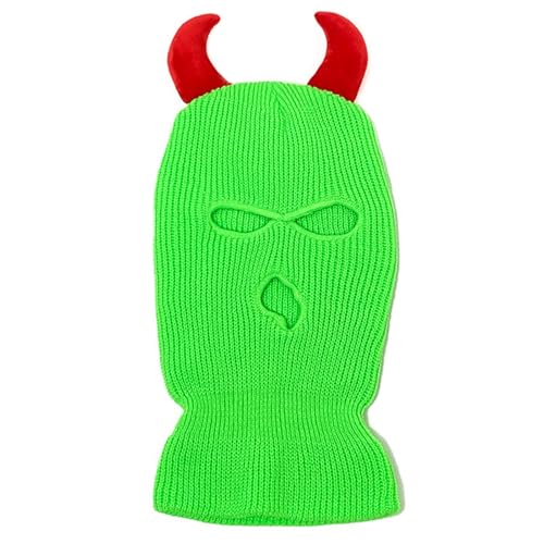 Limtula Cool Devil Horn Facecover Gestrickte Balaklava Kappen Für Frauen Männer Winter Erwachsene Halloween Kostüm Rollenspielkappen von Limtula