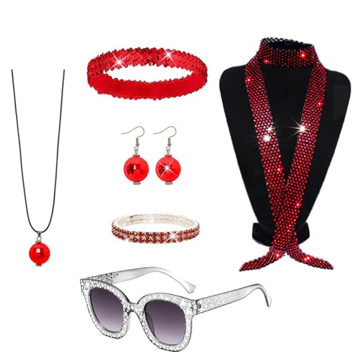 Limtula Discos-Kostüm-Outfits, 1960er-, 70er-, 80er-Jahre, Diskothekenzubehör, Stirnband, Ohrringe, Armbänder, Sonnenbrillen für Halloween, Party, Halloween, Faschingskostüm Limtula Discos-Kostüm-Outfits, 1960er-, 70er-, 80er-Jahre, Diskothekenzubehör, Stirnband, Ohrringe, Armbänder, Sonnenbrillen für Halloween, Party, Halloween, Faschingskostüm von Limtula