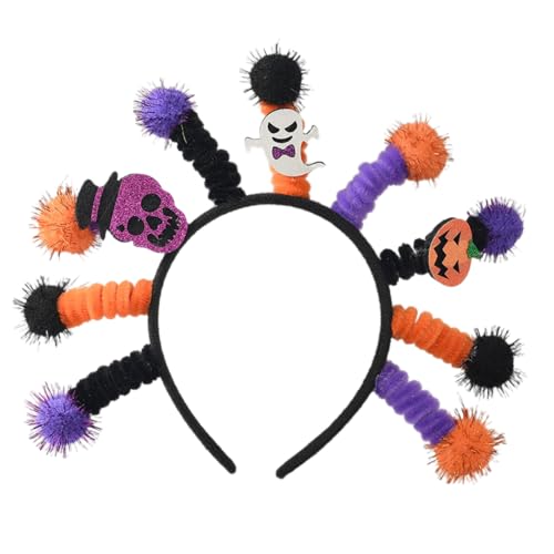 Limtula Einzigartige Totenkopf-Stirnbänder, bequem zu tragen, modische Kostüm-Haar-Dekoration für Halloween, Kostümzubehör, Halloween, Totenkopf-Stirnbänder mit pelzigen Bällen von Limtula