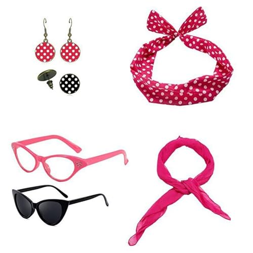 Limtula Frauen 50er Jahre Kostümzubehör Set Polkas Punkte Ohrringe Katzen Augenbrillen Stirnband Partyzubehör Limtula Frauen 50er Jahre Kostümzubehör Set Polkas Punkte Ohrringe Katzen Augenbrillen Stirnband Partyzubehör von Limtula