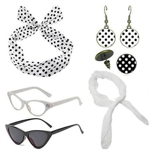 Limtula Frauen 50er Jahre Kostümzubehör Set Polkas Punkte Ohrringe Katzen Augenbrillen Stirnband Partyzubehör Limtula Frauen 50er Jahre Kostümzubehör Set Polkas Punkte Ohrringe Katzen Augenbrillen Stirnband Partyzubehör von Limtula