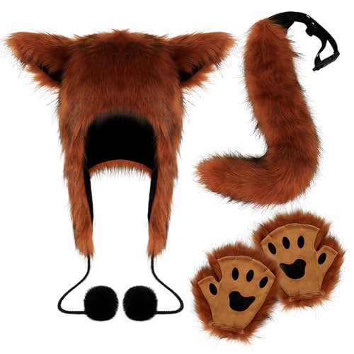 Limtula Fuchs Kostüm Set Tierhut Pelzhandschuhe Tierschwanz Halloween Kostüm Set Plüsch Hut Füchse Schwanz für Karneval Limtula Fuchs Kostüm Set Tierhut Pelzhandschuhe Tierschwanz Halloween Kostüm Set Plüsch Hut Füchse Schwanz für Karneval von Limtula